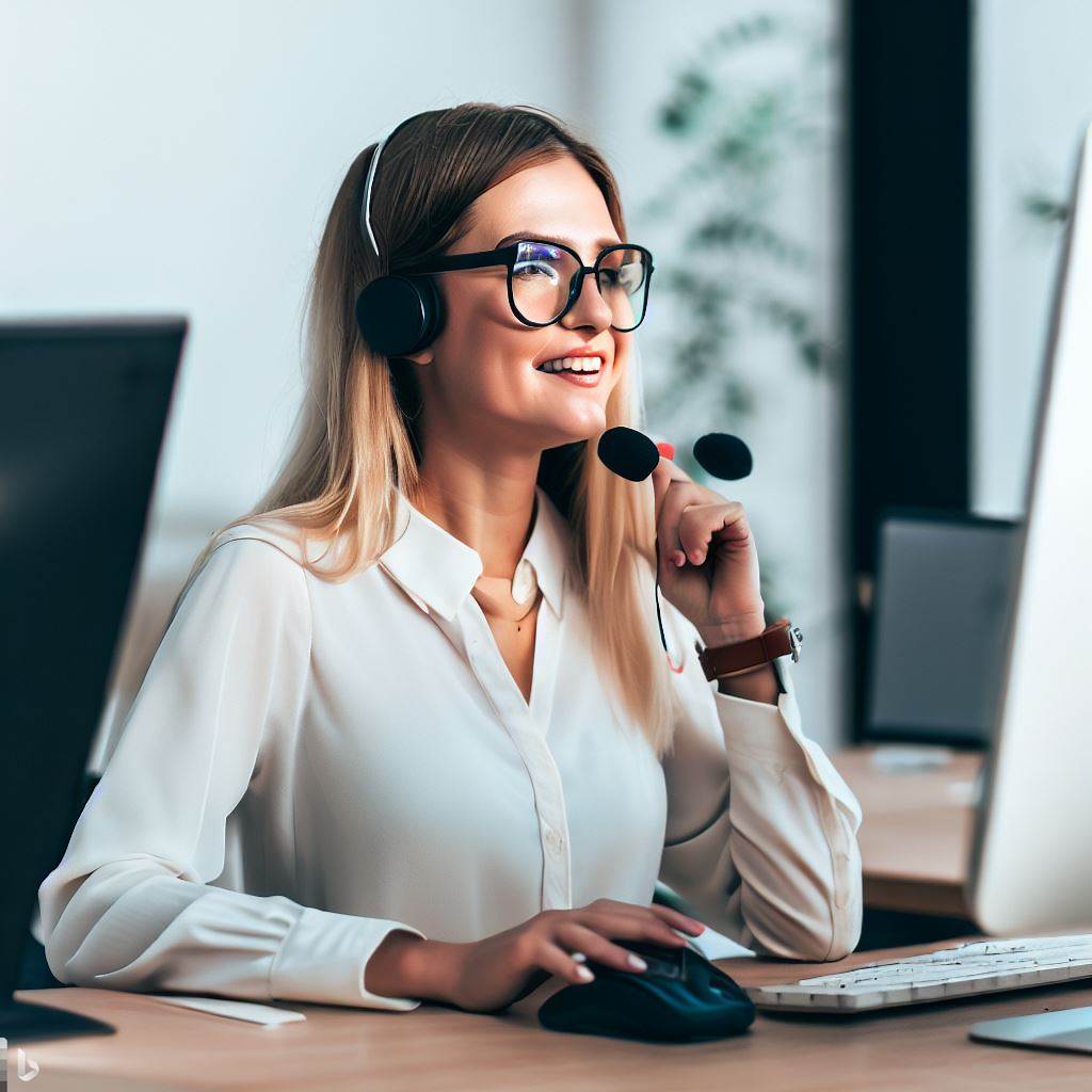 a customer service representative sitting at a desk, answering emails.jpg